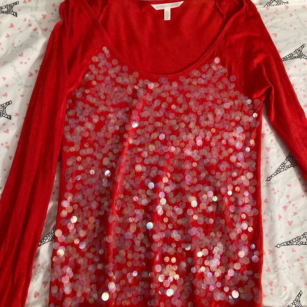 Victoria's Secret Red round iridecent sequin top